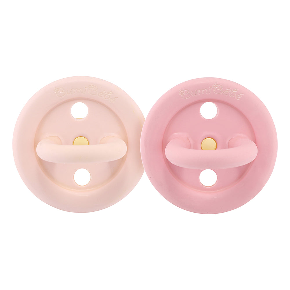 BumiBébé by HEVEA - Schnuller - Retro-Design - Rund - 100 % Naturkautschuk - 2er-Set - 2 Größen