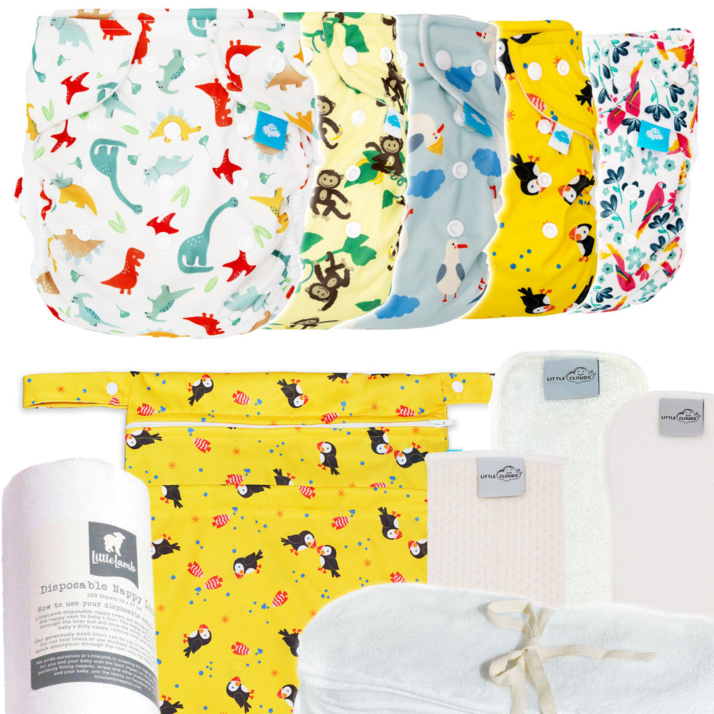 Little Clouds - Überhosen Newborn (3,5-7 kg) - Probierbox (5 Stück & Zubehör)