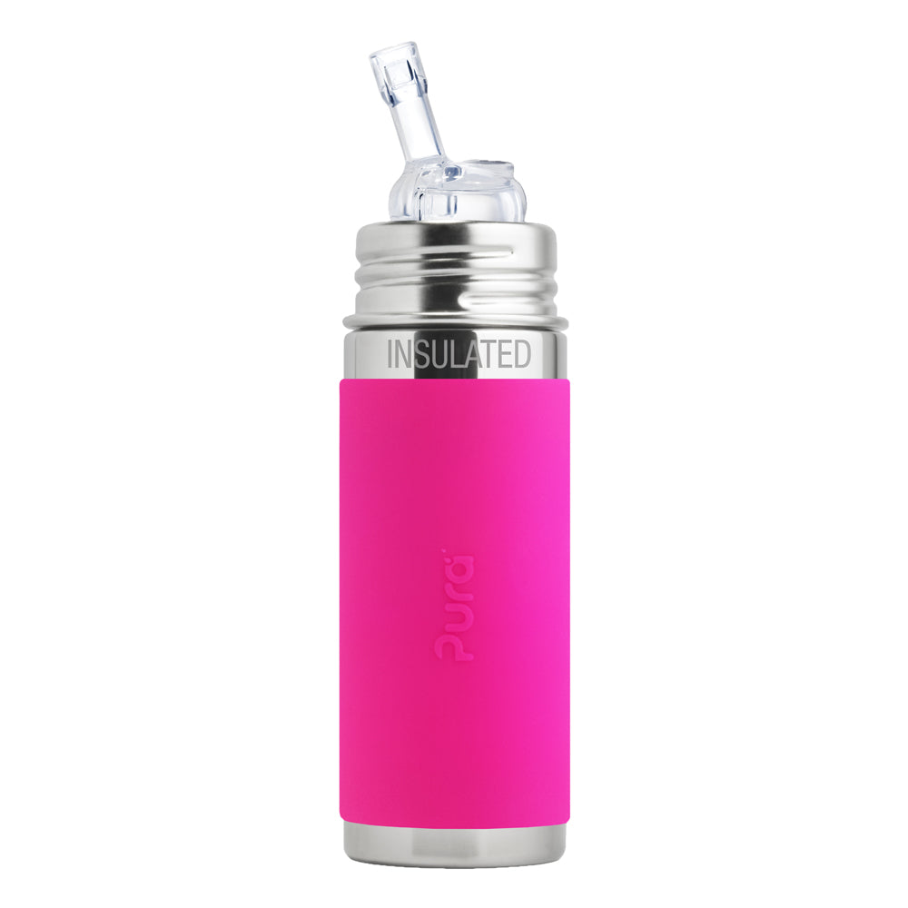 Pura Kiki ISO-Trinkflasche 260ml - mit Strohhalm Aufsatz, Schutzkappe und Sleeve