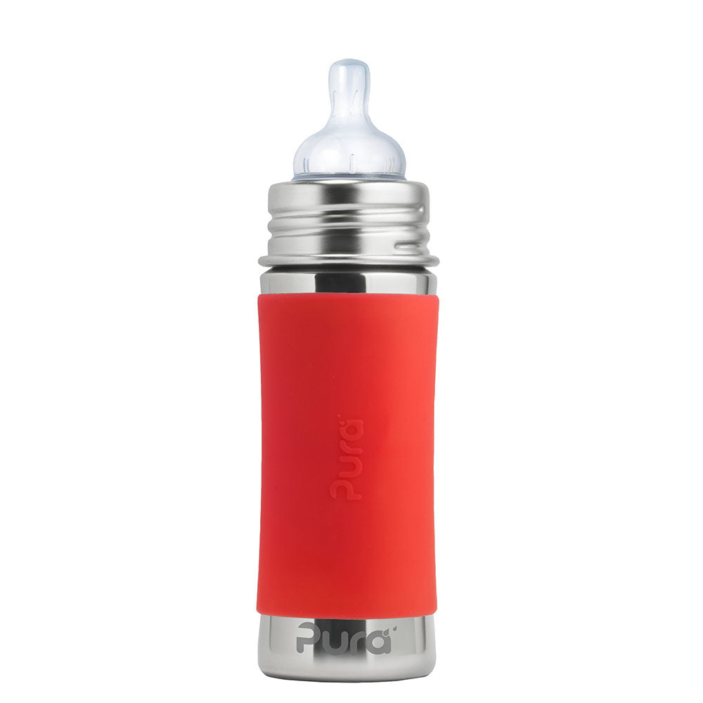 Pura Kiki Trink Flasche - 325ml - Weithalssauger, Silikon, Edelstahl (inkl. Schutzkappe)