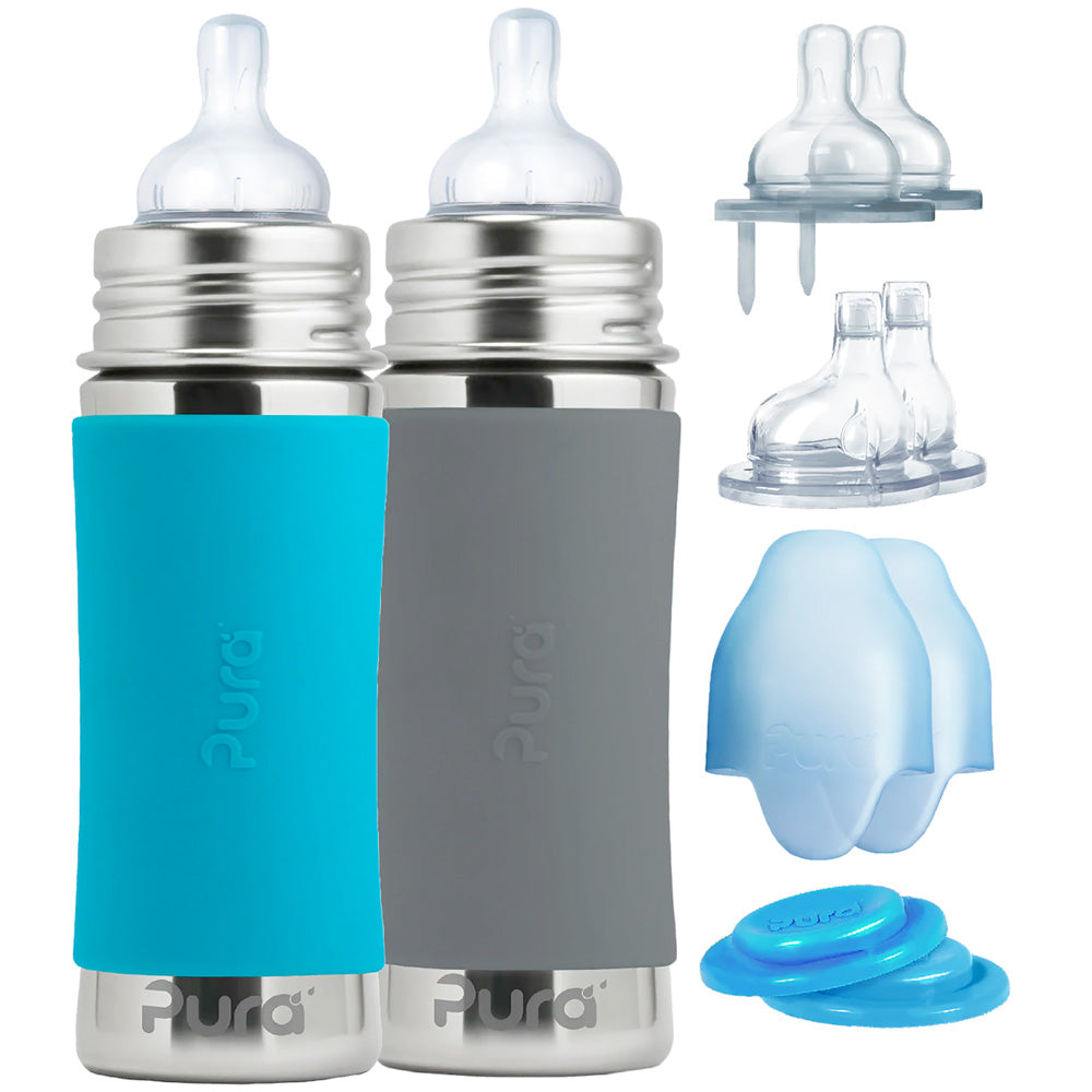 Pura Kiki Trinkflasche - Geschenkset - 2x 325ml Flaschen (inkl. 5x Zubehör)