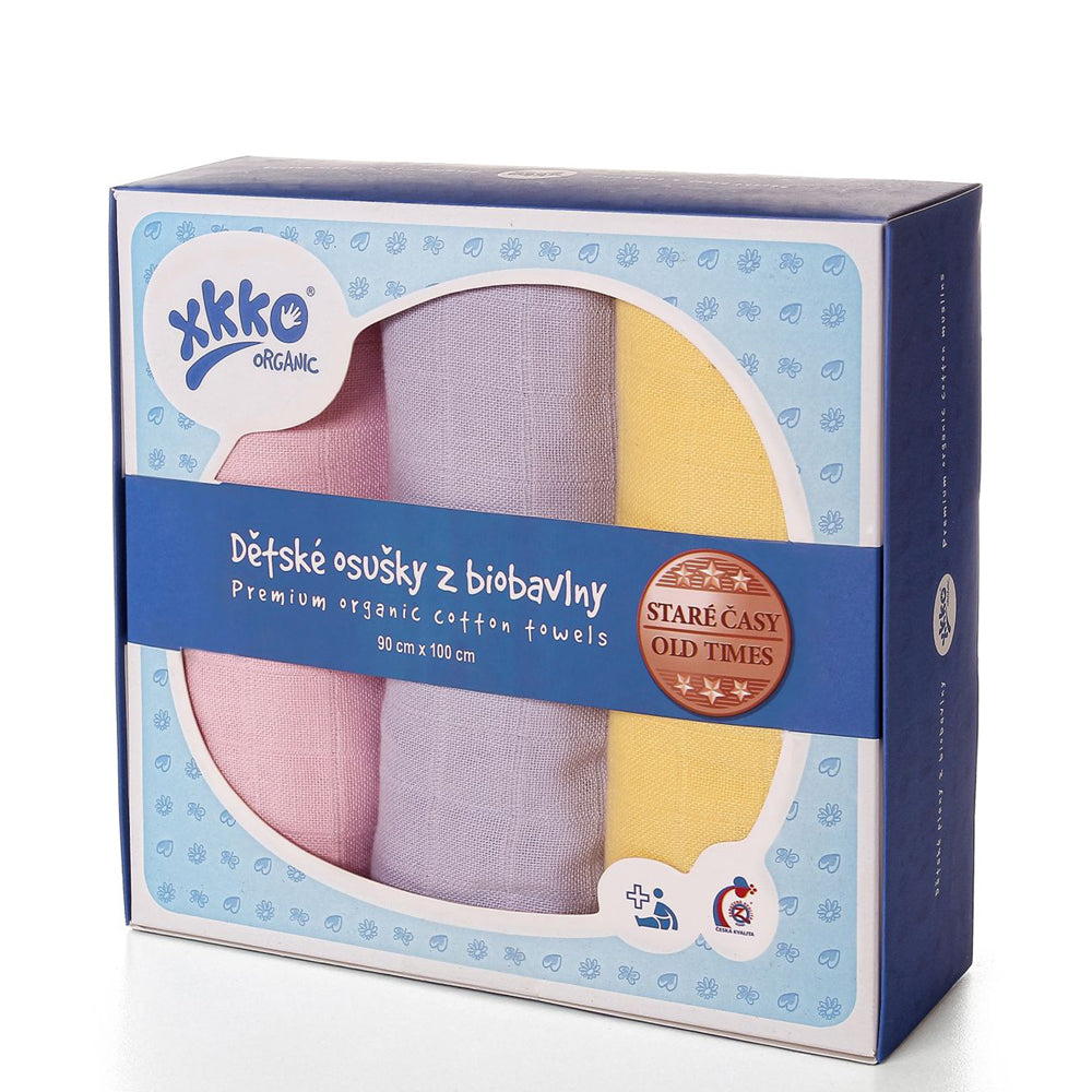 XKKO - Organic Mullwindeln - 100% Bio-Baumwolle - (Alte Zeiten) - 90x100cm - 3 Stück