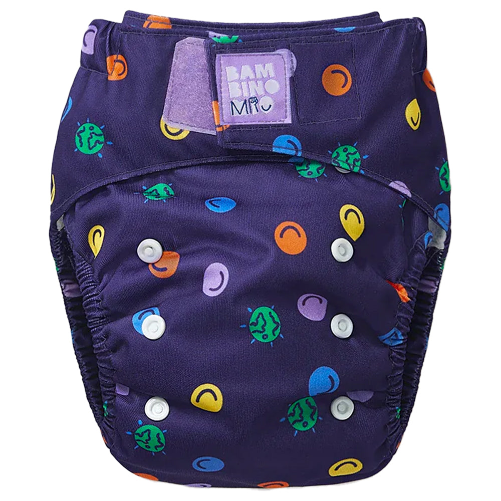 Bambino Mio Revolutionary wiederverwendbare AIO Windel One Size im Design Bounce (Navy mit bunten Punkten)