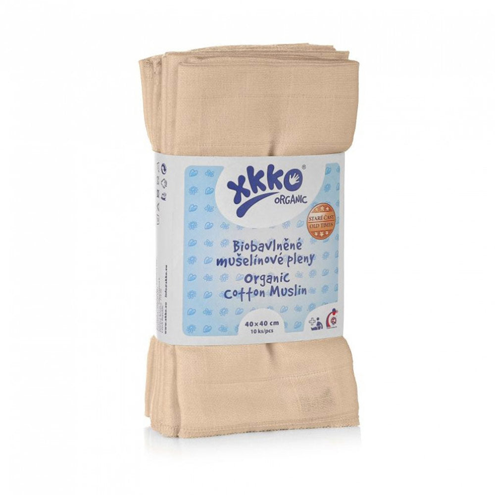 XKKO Mullwindel - 100% Bio-Baumwolle - (10 Stück) - 40x40cm Windeltücher, Stoffwindel-Einlagen, Mull-Handtücher, Spucktücher