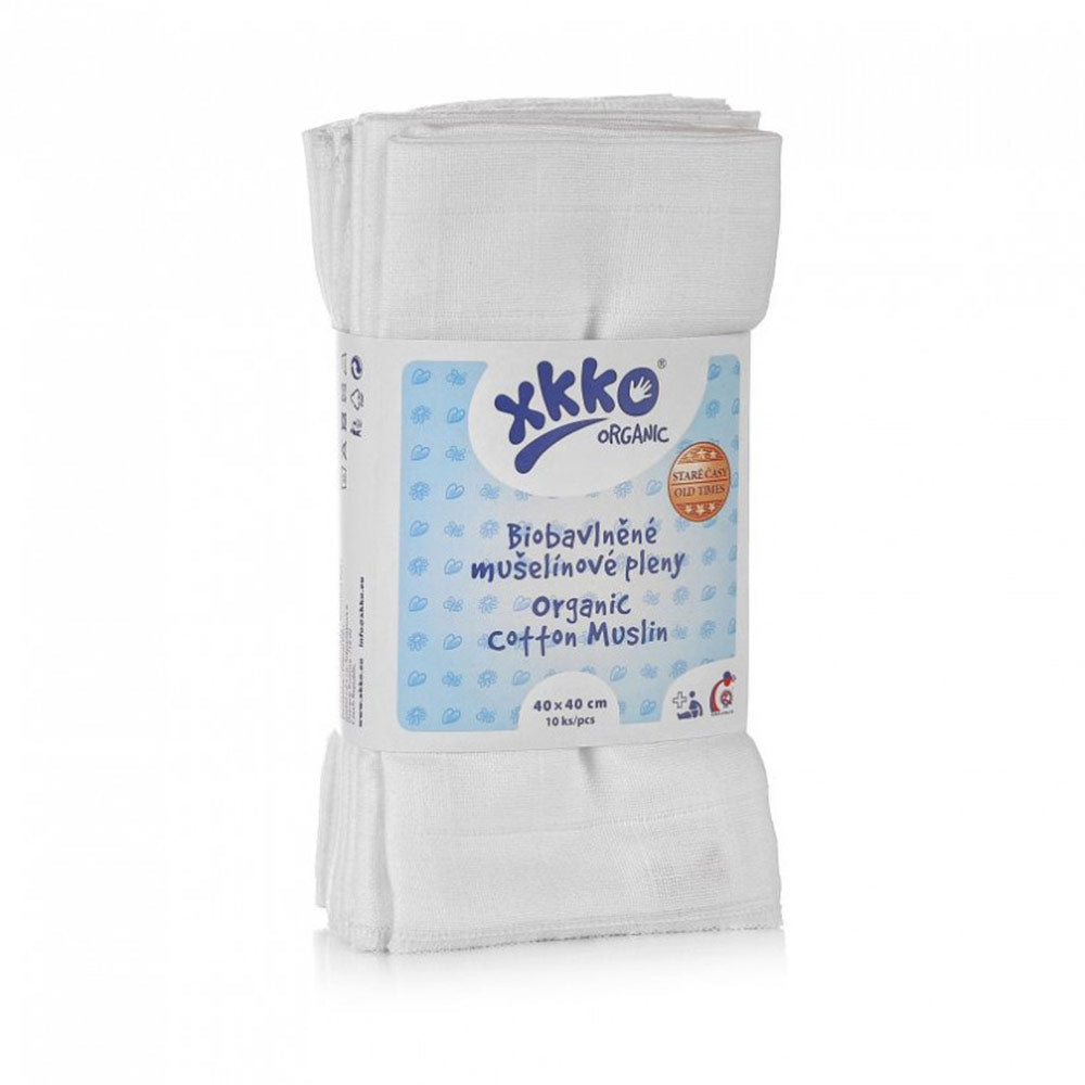 XKKO - Organic Mullwindeln - 100% Bio-Baumwolle (Alte Zeiten) 40x40cm - 10 Stück