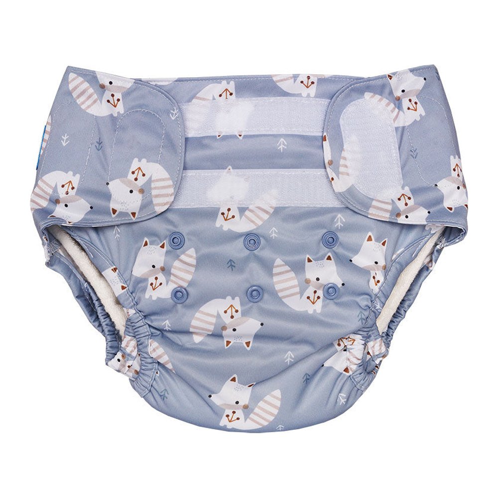 Blümchen Eco Shell 2in1 XL mit breitem Klettverschluss, blau mit Fuchsmuster, Vorderansicht