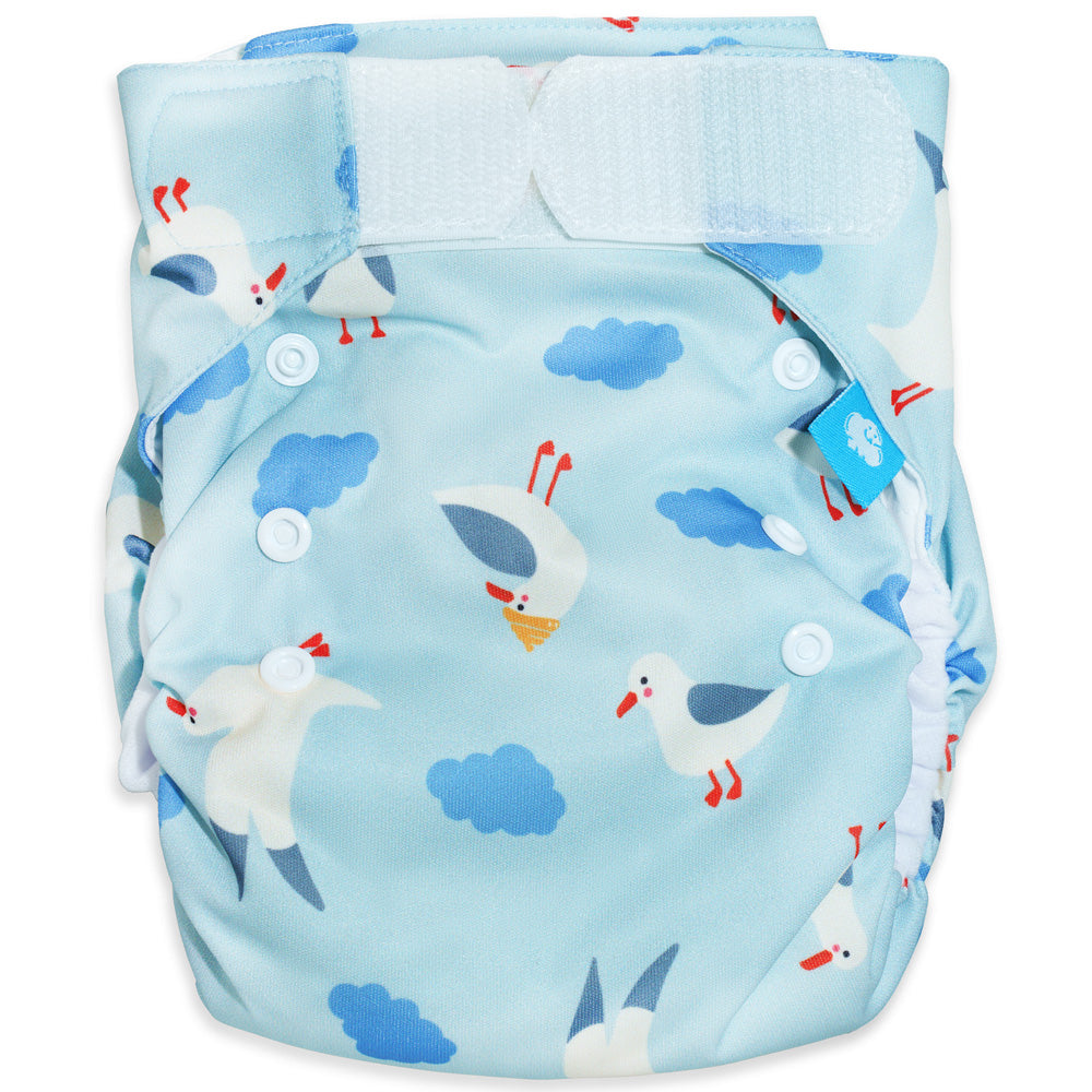 Little Clouds SuperCloud All-in-One-Windel im Design Möwen von vorn mit Klettverschluss