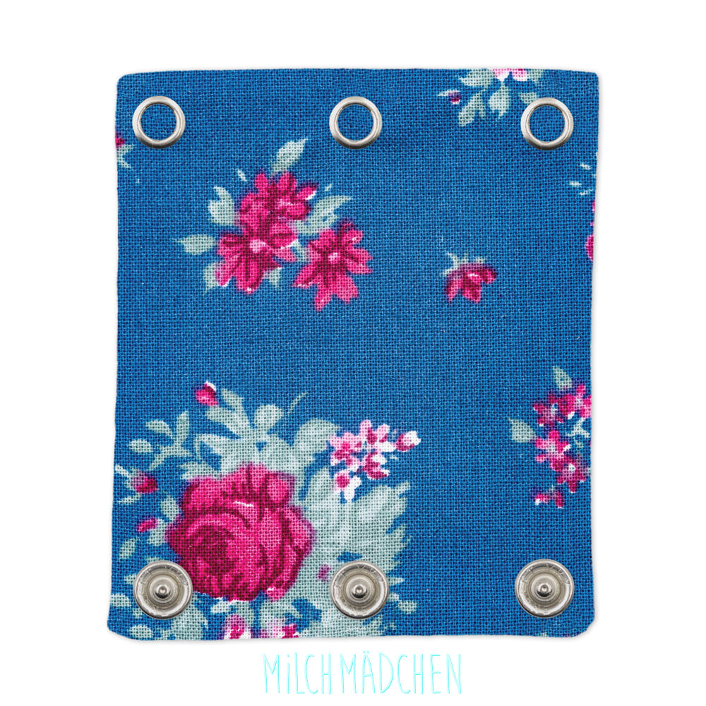 Milchmädchen Bodyverlängerung (Bodyerweiterung) einzeln im Design Rosen Blau – Größe 2 (Druckknopf Ø 9,1 mm)