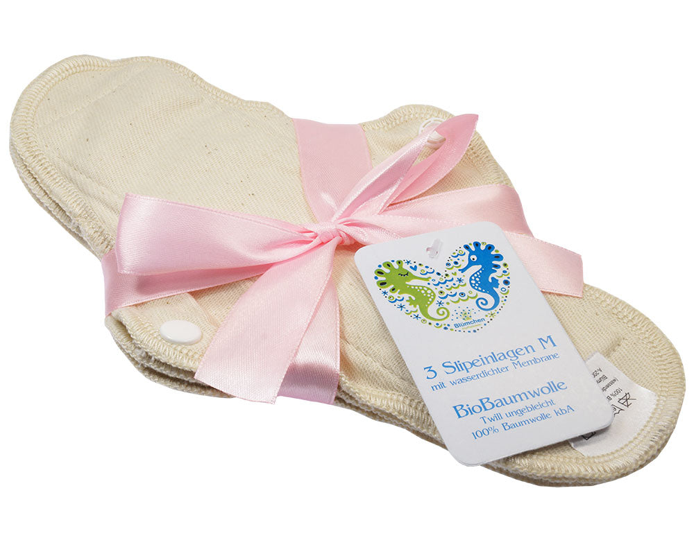 Blümchen - auslaufsichere Bio-Twill-Slip-Einlage (Menstruations-Binde) Bio-Baumwolle - 3 Stück