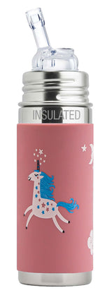 Pura Kiki ISO-Trinkflasche 260ml - mit Strohhalm Aufsatz, Schutzkappe und Sleeve