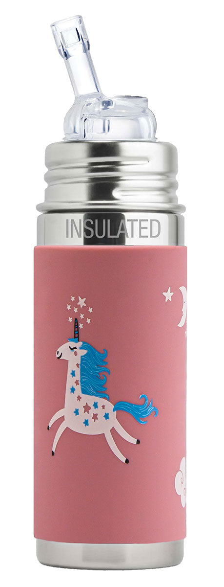 Pura Kiki ISO-Trinkflasche 260ml - mit Strohhalm Aufsatz, Schutzkappe und Sleeve