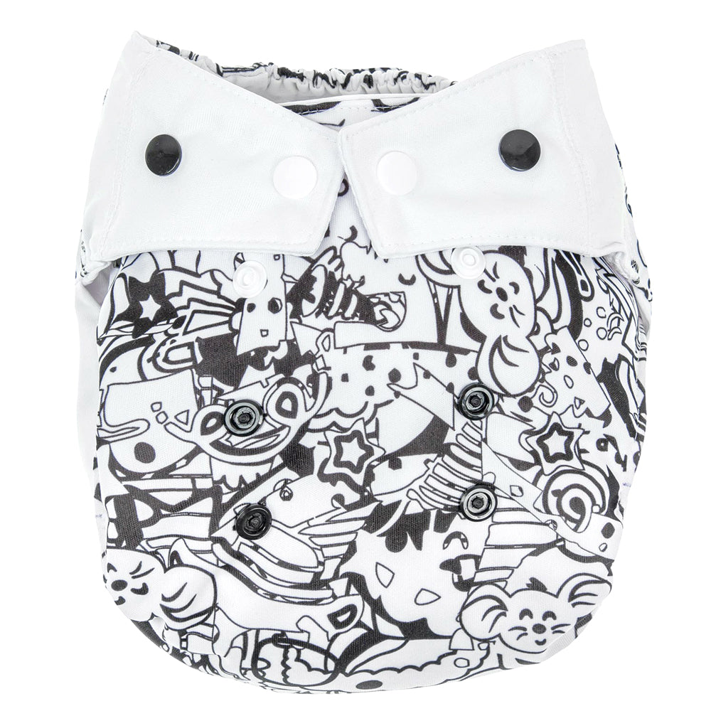 Mommy Mouse SIO-Stoffwindel (Snap in One) One Size  mit extra weichem Beinabschluss - Black (ohne Einlagen)