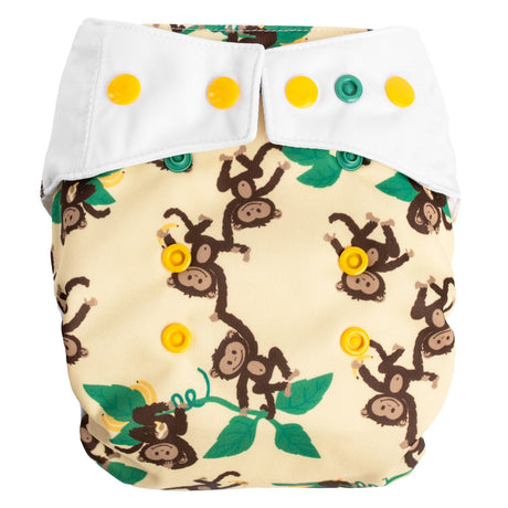 Mommy Mouse SIO-Stoffwindel (Snap in One) One Size  mit extra weichem Beinabschluss - Affen (ohne Einlagen)