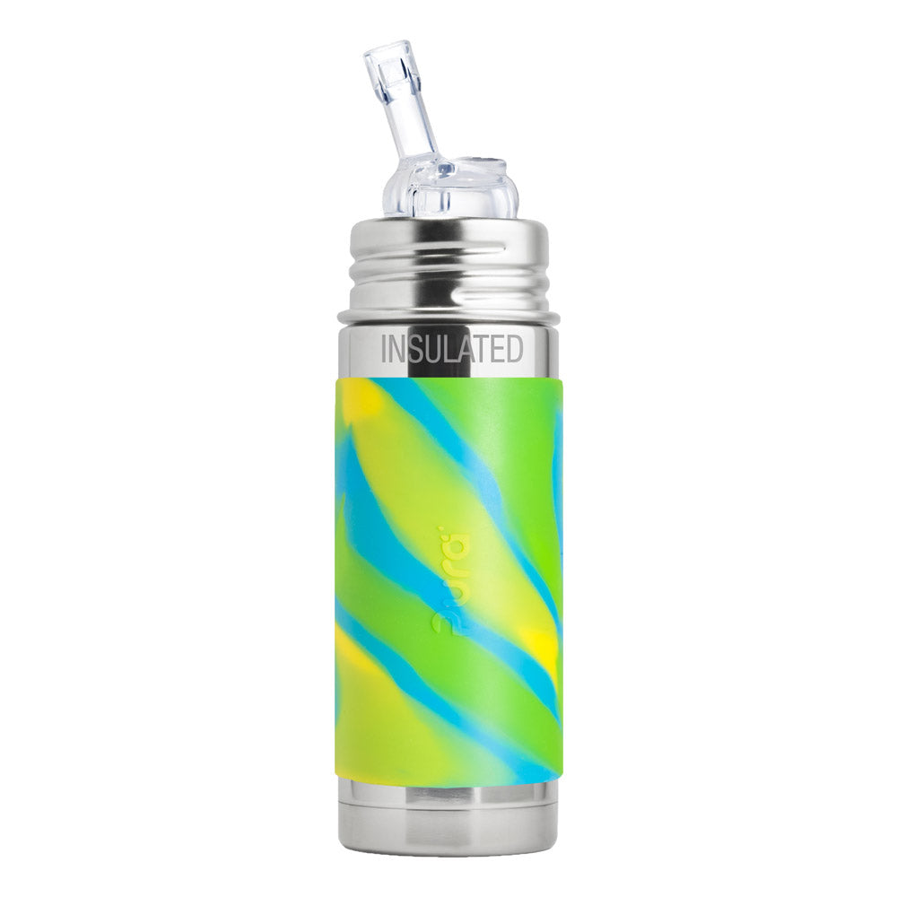 Pura Kiki ISO-Trinkflasche 260ml - mit Strohhalm Aufsatz, Schutzkappe und Sleeve