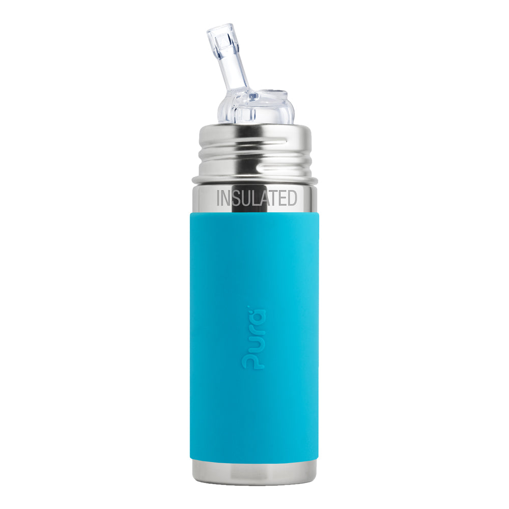 Pura Kiki ISO-Trinkflasche 260ml - mit Strohhalm Aufsatz, Schutzkappe und Sleeve