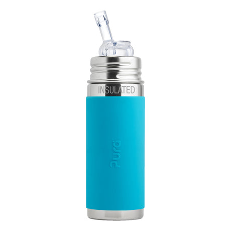 Pura Kiki ISO-Trinkflasche 260ml - mit Strohhalm Aufsatz, Schutzkappe und Sleeve