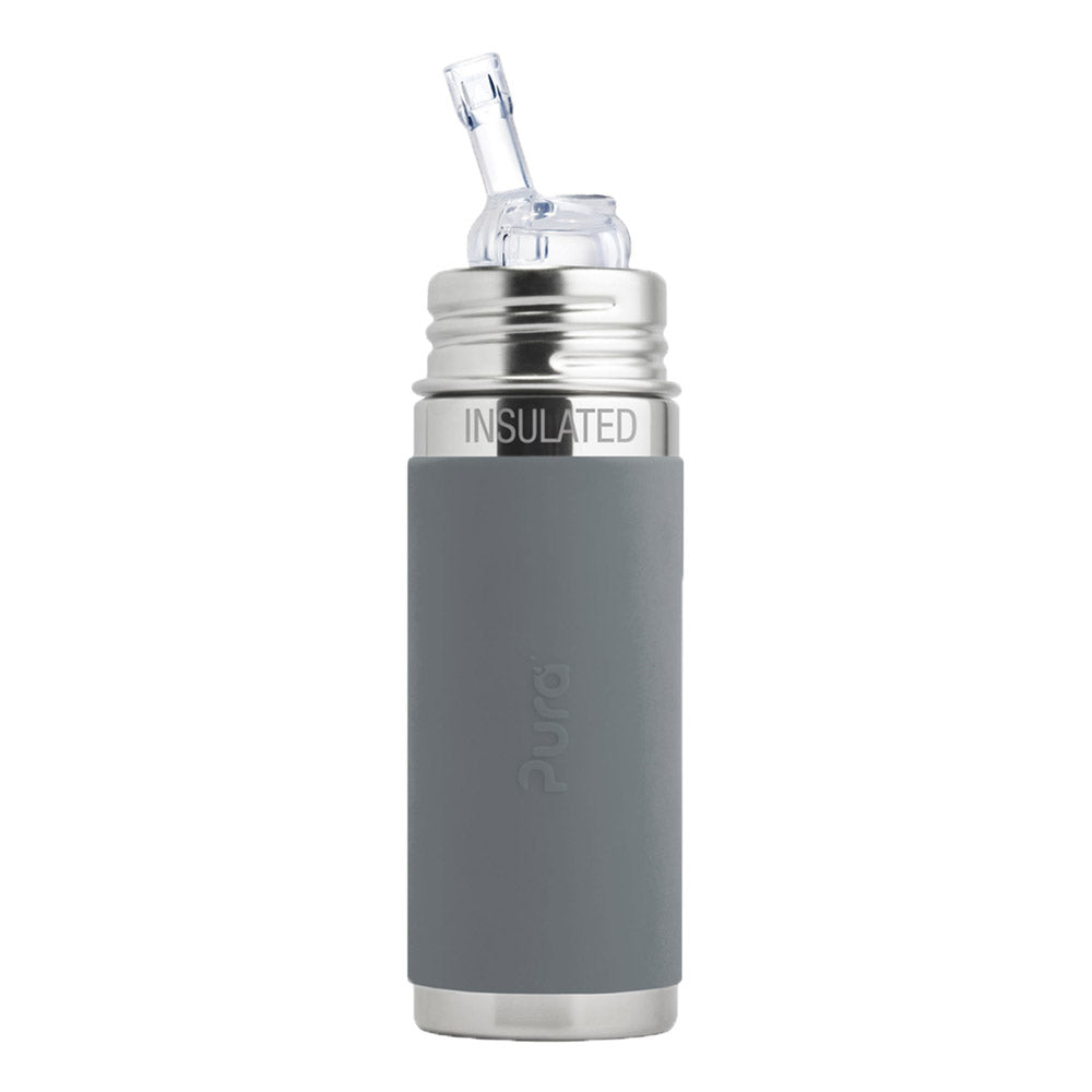 Pura Kiki ISO-Trinkflasche 260ml - mit Strohhalm Aufsatz, Schutzkappe und Sleeve
