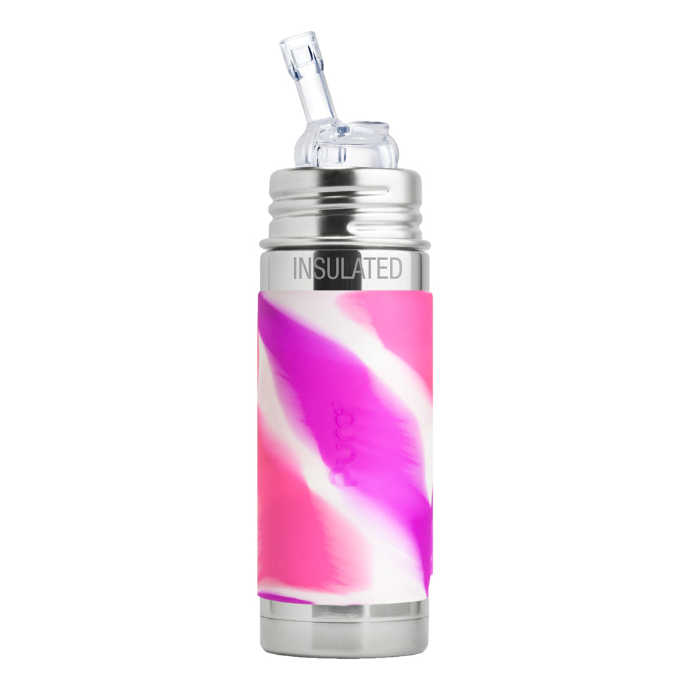 Pura Kiki ISO-Trinkflasche 260ml - mit Strohhalm Aufsatz, Schutzkappe und Sleeve