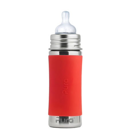 Pura Kiki Trink Flasche - 325ml - Weithalssauger, Silikon, Edelstahl  (inkl. Schutzkappe)