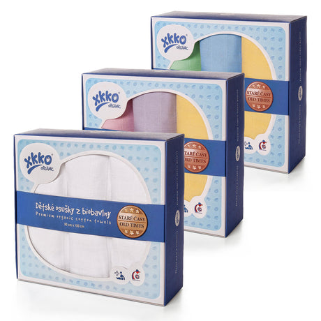 XKKO -  Mullwindeln - 100% Bio-Baumwolle -  (Alte Zeiten) - 90x100cm - 3 Stück Windeltücher, Stoffwindel-Einlagen, Mull-Handtücher