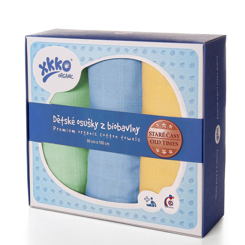 XKKO -  Organic Mullwindeln - 100% Bio-Baumwolle -  (Alte Zeiten) - 90x100cm - 3 Stück