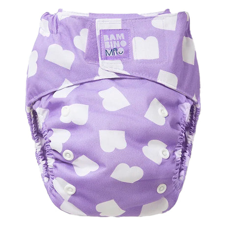 Bambino Mio Revolutionary wiederverwendbare AIO Windel One Size im Design Bam (lila mit weißen Formen)