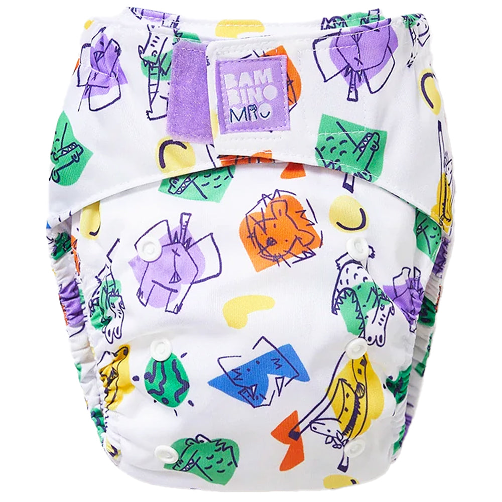 Bambino Mio Revolutionary wiederverwendbare AIO Windel One Size im Design Chatter (weiß mit Papageien)