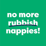 Grüne Bambino Mio Grafik „no more rubbish nappies“ (englisch)