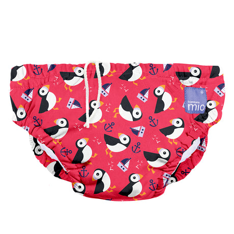 Bambino Mio waschbare Schwimmwindel im Design Puffin Parade (rot mit Papageitauchern), Größen S bis XL