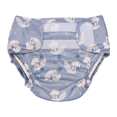 Blümchen Eco Shell 2in1 XL mit breitem Klettverschluss, blau mit Fuchsmuster, Vorderansicht