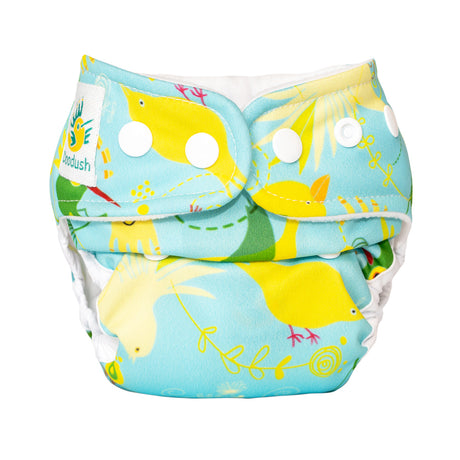 Doodush Überhose V2.0 mit Laschen im Design Azure (Vögel), Größe Newborn