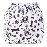 Rückseite der Doodush Überhose V2.0 mit Laschen im Design Bulldog (Hunde)