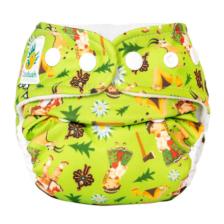 Doodush Überhose V2.0 mit Laschen im Design Green Mountains (Berglandschaft), Größe Newborn