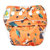 Doodush Überhose V2.0 mit Laschen im Design Orange Forest (Waldtiere), Größe Newborn