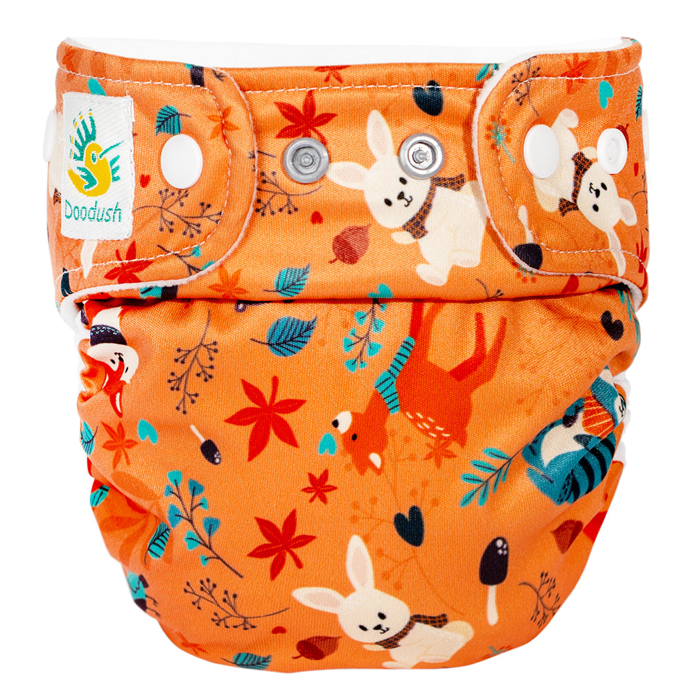 Doodush Überhose V2.0 mit Laschen im Design Orange Forest (Waldtiere), Größe One Size