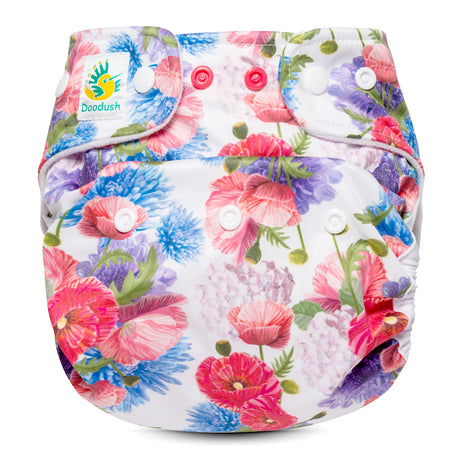 Doodush Überhose V2.0 mit Laschen im Design Poppy Bouquet (Mohnblumenstrauß), Größe One Size