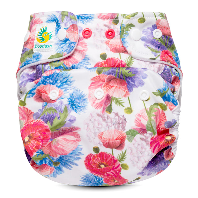 Doodush Überhose V2.0 mit Laschen im Design Poppy Bouquet (Mohnblumenstrauß), Größe One Size