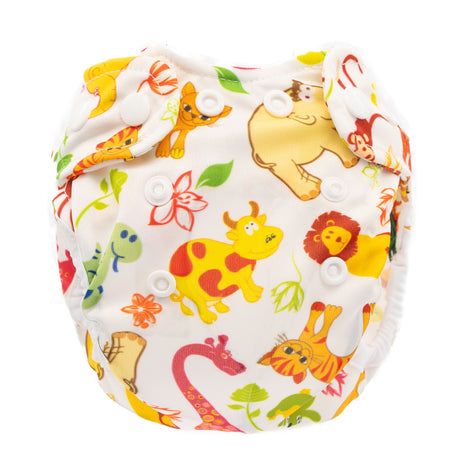 Doodush Überhose V2.0 mit Laschen im Design White Safari (Wilde Tiere), Größe Newborn