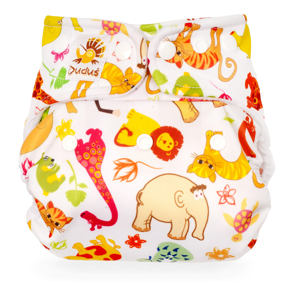 Doodush Überhose V2.0 mit Laschen im Design White Safari (Wilde Tiere), Größe One Size