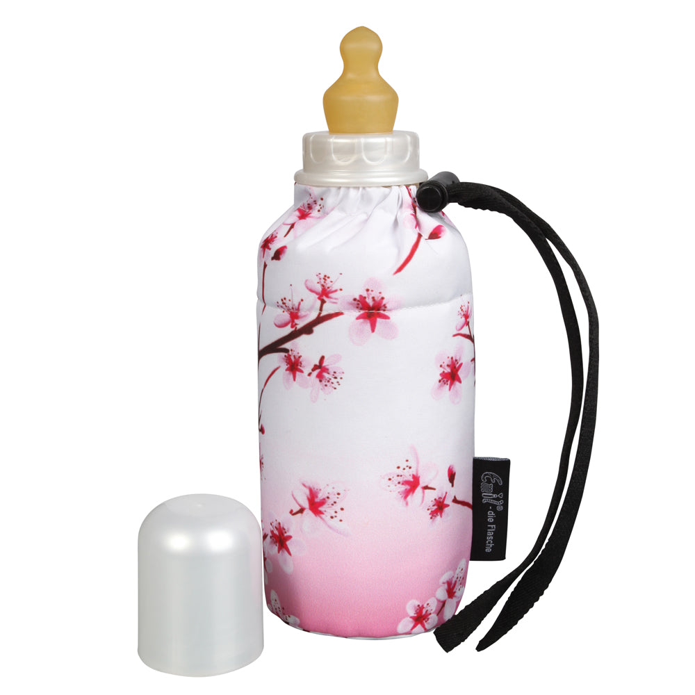 Emil Babyflasche aus Glas 250 ml – Komplettset mit Polyester-Überzug im Design Kirschblüte