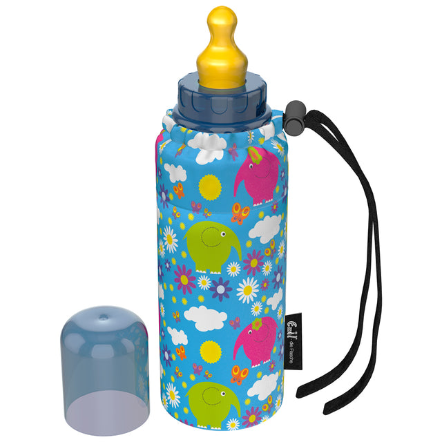 Emil Babyflasche aus Glas 250 ml – Komplettset mit Polyester-Überzug im Design Babyfanten