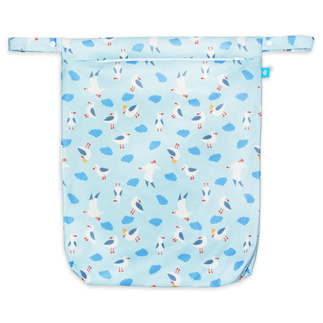 Little Clouds einfache Nasstasche (Wetbag) Größe L im Design Möwen von vorn mit Reißverschluss und Druckknopf-Schlaufe