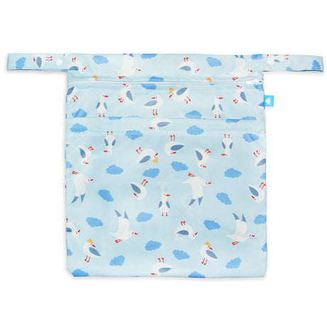 Little Clouds Wet & Drybag Größe L im Design Möwen von vorn mit Henkel und zwei Reißverschlussfächern