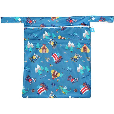 Little Clouds Wet & Drybag Größe M im Design Wikinger von vorn mit Henkel und zwei Reißverschlussfächern