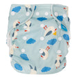 Little Clouds Prefold-Überhose aus PUL im Design Möwen von vorn mit Druckknopfleiste zur Größenanpassung