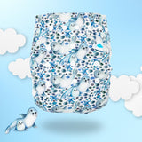 Little Clouds Prefold-Überhose aus PUL im Design Robben auf farbigem Hintergrund mit Wolken