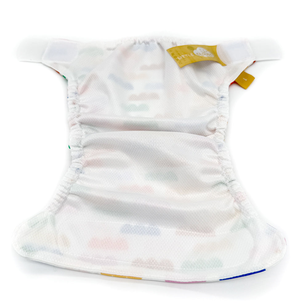 Geöffnete Little Clouds SwimCloud Schwimmwindel Gold Edition von innen mit Klettlaschen