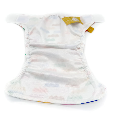 Geöffnete Little Clouds SwimCloud Schwimmwindel Gold Edition von innen mit Klettlaschen