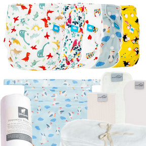 Little Clouds Überhosen Probierbox One Size „Zeitlose Klassiker“: fünf Überhosen mit Wetbag und Zubehör