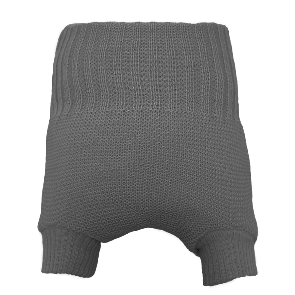 Little Clouds Wollüberhose in Fels (Grau), einfarbig, hoher Bund und Beinbündchen, doppelt gestrickt